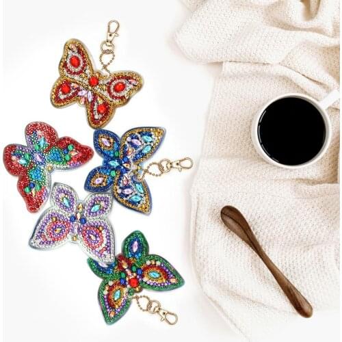 Diamond Painting Full Drill 5D DIY Pattern Butterfly Keychain Key ring Diamond Embroidery Cross Stitch Needlework Christmas Gift