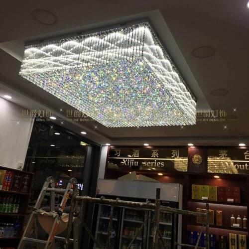 Large custom hotel engineering crystal lamp rectangular villa lobby hall corridor aisle ceiling lamps ceiling lamps fixture led