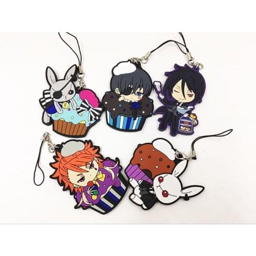5pcs/Lot Black Butler Anime keychain/mobile phone charms/strap Ciel Phantom hive Sebastian Joker Dagger Elizabeth Lizzy G00999