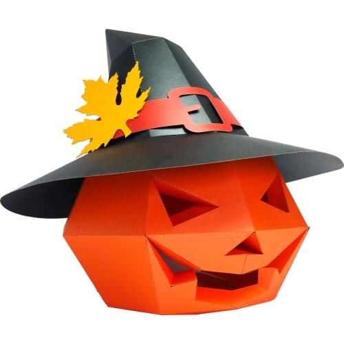 Paper Mask 3d Pumpkin Head With Fashion Hat Costume Cosplay DIY Paper Craft Model Mask Christmas Halloween Prom Party Gift