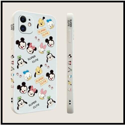 Disney Mickey with Side Pic Liquid Silicone Phone Case for iPhone 12 11 Pro Max XR XS Max 7 8 Plus X Full Body Phone Back Cover