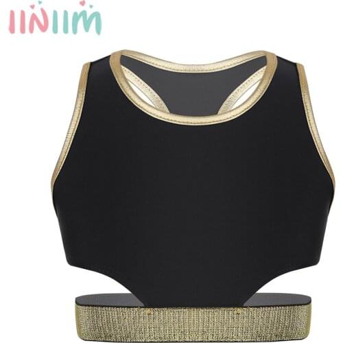 Kids Girls Sleeveless Racer Back Stretchy Tanks Bra Tops Crop Top for Ballet Dance Stage Performance Workout Childrens Clothing