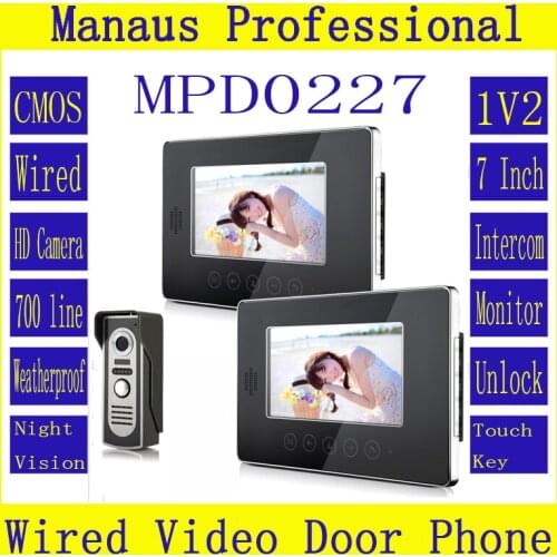 Hot Sale Touch Key Smart Home Black 7Inch TFT LCD Screen Video Intercom Phone,One to Two Video Doorphone Kit Configuration D227a