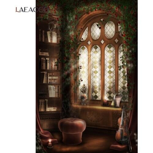 Grunge Fairytale Wonderland Bookshelf Pillar Moon Scenic Photography Backgrounds Custom Photographic Backdrops For Photo Studio