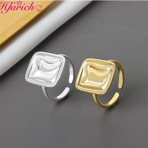 Hfarich 2021 New Vintage Trendy Irregular Pattern Simple Geometric Square Gold Color Ring For Women Girls Party Jewelry Gifts