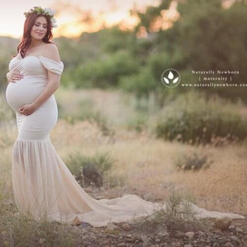 Cotton Maternity Dresses Fluttering Tail Dress Woman Fluttering Sleeves Clothes For Pregnant Women Photo Photography Long Dress