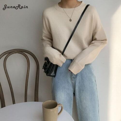 JuneRain Casual Loose Long Sleeve Winter Sweater Basic O-neck Knitted Jumpers for Women Sweater Female Pullovers Streetwear Tops