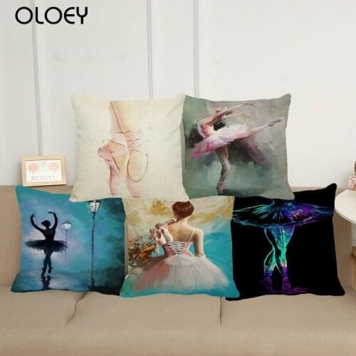 Beautiful Girl Ballet Dance Linen Cushion Cover, Size 45x45cm, Home Bedroom Office Decoration, Hotel Decoration Cushion Cover