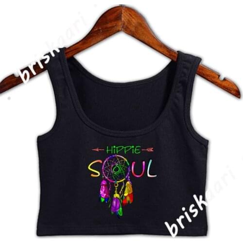 Hippie Crop Top Women Fashion Graphic Design Summer Style Crew Neck Tank Top Letters Fit Vest