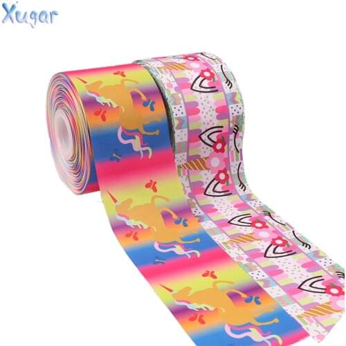 2Y/lot 3" 75mm Grosgrain Ribbon Monocerus Printed DIY Hairbows Accessories Holiday Decorations Materials Gifts Packing Warrping
