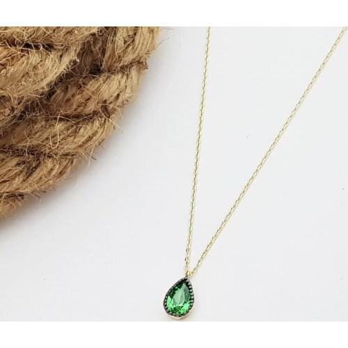 Emerald Effect Small Gold Drop Necklace TOP LOVELY VALENTINES DAY gift SPECIAL DAY