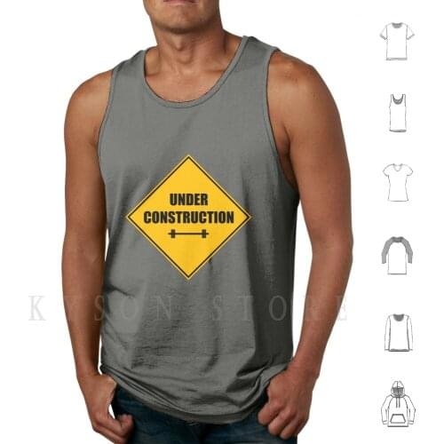 Under Construction Sign-Barbell Tank Tops Vest Sleeveless Strength Training Fitness Exercise Weightlifting Bodybuilding