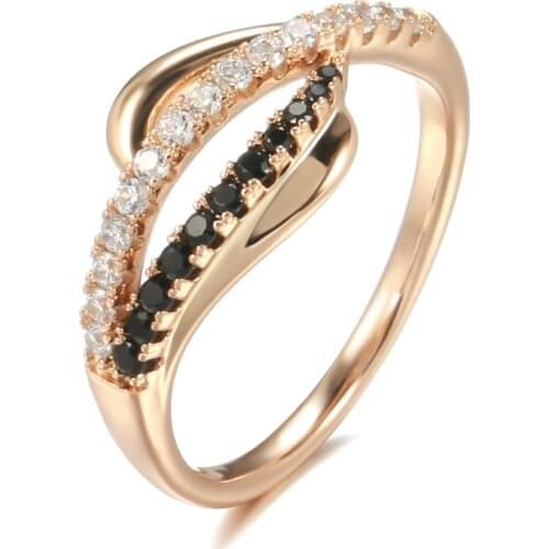 Kinel Fashion 2 Rows Black Natural Zircon Rings for Women Luxury 585 Rose Gold Vintage Cross Ring Fine Wedding Jewelry 2021 New