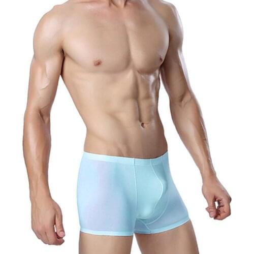 2020 Men Solid Color Thin Breathable Seamless Bulge Pouch Boxers Underwear U Shape Design Elastic Thin Style Plus Size