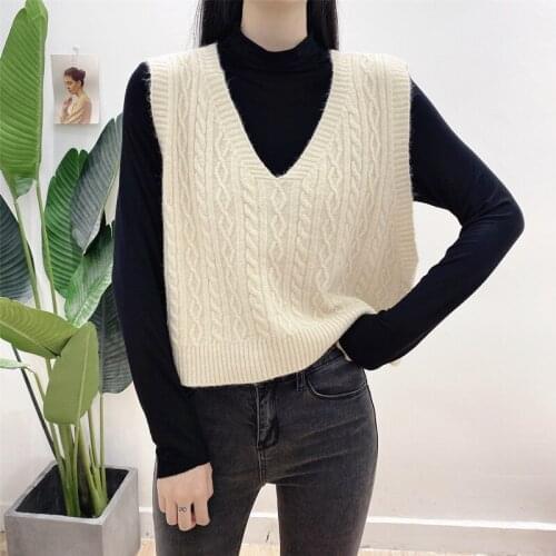 Soft Sweater Vest Women 2020 Autumn Winter Korean Style Vintage V Neck Sleeveless Pullover Knitted Tank Tops Waistcoat T542