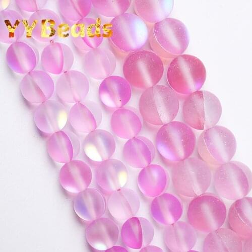 New Frosted Austria Purple Pink Crystal Moonstone Glitter Beads Round Loose Charm Beads For Jewelry Making DIY Bracelets 6-12mm