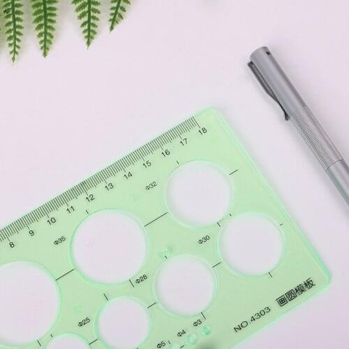 P82A Green Plastic Circles Geometric Template Ruler Stencil Measuring Tool Students