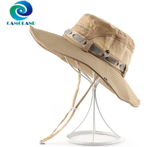 CAMOLAND Summer Sun Hat For Women Men Letter Print Boonie Hat UV Protection Wide Brim Panama Hat Male Fishing Hiking Bucket Hat