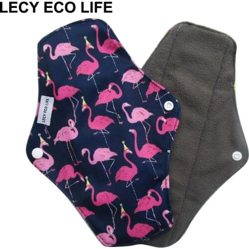 [LECY ECO LIFE] Flamingo printed bamboo charcoal fleece inner lady cloth menstrual pads,Reusable waterproof Mummy pads for Women