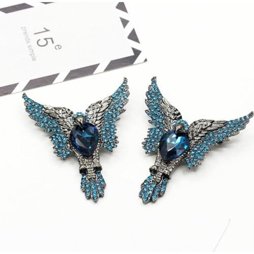 Full Shiny Crystal Blue Drop-Shaped Rhinestone Three-Dimensional Black Eagle Animal Brooches For Women