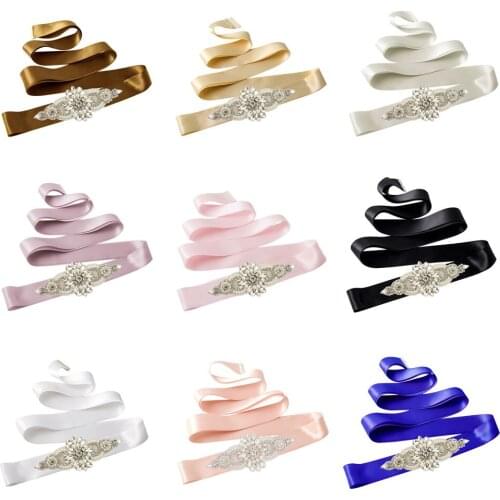 Bridal Belt Sash Elegant Rhinestones Wedding Belt Sash White Pink Ribbon Bridal Belt for Wedding Gown Wedding Accessories