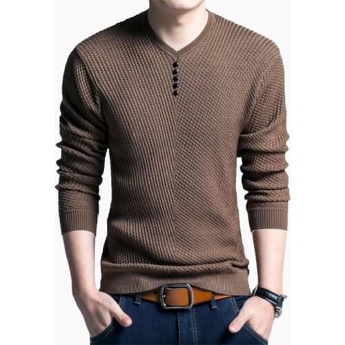 Sweater Men Casual Button V-Neck Pullover Shirt Slim Long Sleeve Knitted Cotton Sweaters Mens Clothes Pull Homme Spring Autumn