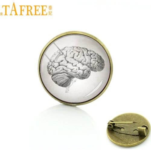 TAFREE Anatomy Art picture human brain heart body anatomy pin Anatomical Brain brooch Accessories Vintage men women jewelry T236