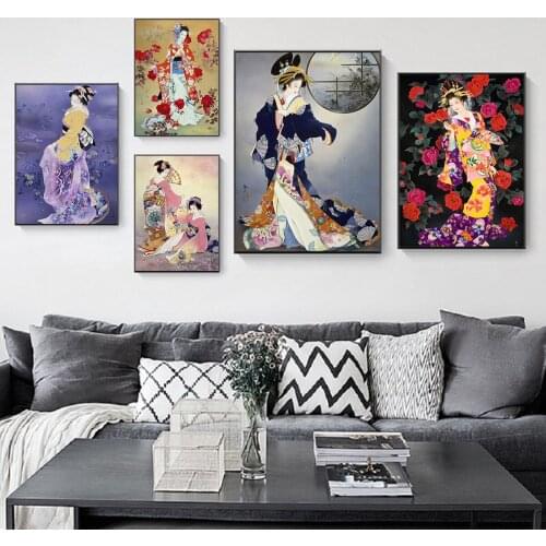Japanese Style Vintage Wall Art Posters and Prints Tradition Geisha Kimono Woman Sexy Pictures Canvas Painting Living Room Decor