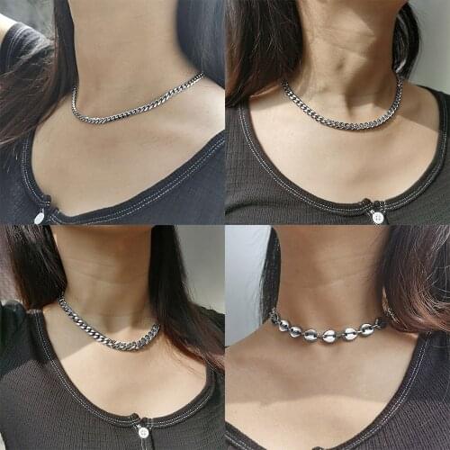 Vintage Stainless Steel Necklace for Women Girls Cuban Curb Coffee Beans Box Link Chain Chokers colar Jewelry 16inch KNM180A