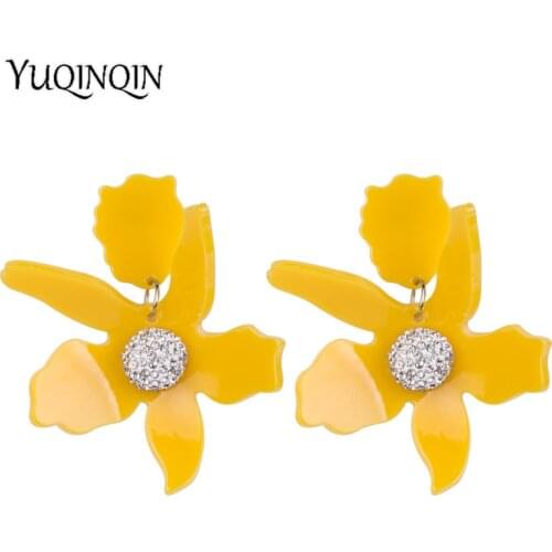 Vintage Acrylic Drop Earrings for Women Statement New Big Dangling Resin Earrings Fashion Jewelry Dangle Yellow Flowers Brincos
