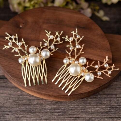 Vintage Gold Hair Combs Simulated Pearl Women Jewelry For Bride Queen Girl Tiara Hairpin Party Wedding Hair Accessories
