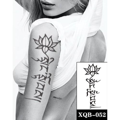 Temporary Tattoo Stickers Black Tibetan Buddhism Sanskrit Lotus Fake Tattoos Waterproof Tatoos Arm Legs Large Size for Women Men
