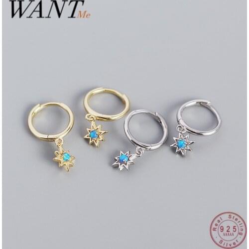 WANTME 925 Sterling Silver Unique Opal Zircon Octagonal Star Pendant Loops Earrings for Women Party Huggie Piercing Hoop Jewelry
