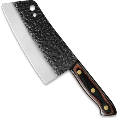 Xyj 7 inch Stainless Steel Full Tang Slicing Knife Wooden Handle Hammer Blade Meat Slicer Cleaver Kitchen Knife Cooking Cleaver