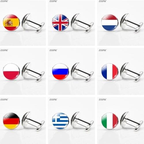 UK Flag Cufflinks Europe Country National Flag France Italy Spain Poland.Netherlands Russia Flag Men Wedding Cufflinks