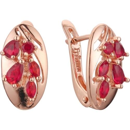 2021 New Korean Women Drop Earring Red Stone Rose 585 Gold Color Fashion Jewelry Birthday Gift
