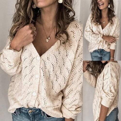 2020 Women Autumn Winter Sweater Crocheted Hollow Single-breasted Knitted Cardigan Womens Clothing свитер женский pull femme