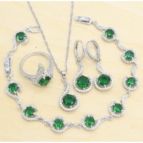 925 Silver Jewelry Sets For Women Green White Purple Semi-precious Stones Ring Earrings Pendant Necklace Bracelet Christmas Gift