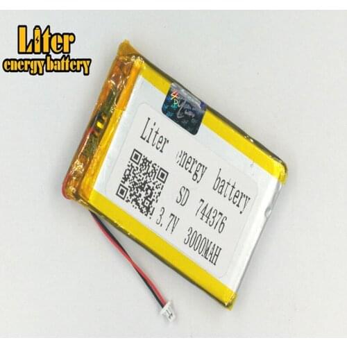 1.0MM 2pin connector Lithium Battery 3.7V 744376 3000mah Lithium Polymer Li-Po Rechargeable Battery