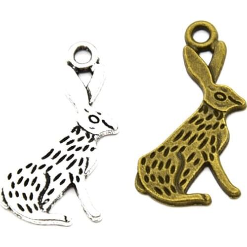 15pcs Metal Alloy Antique Silver Rabbit Charms Pendant For Jewelry Making DIY Handmade Craft