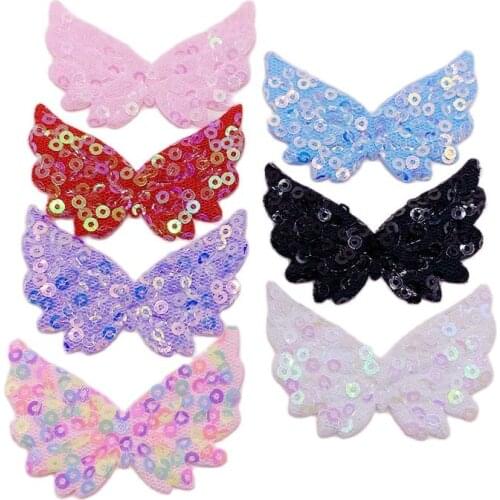50Pcs/Lot 5*3.5CM Shiny Bead Material Angel Wings Padded Applique For DIY Shoes Bags Clothes Hair Clip Bow Accessories Patches