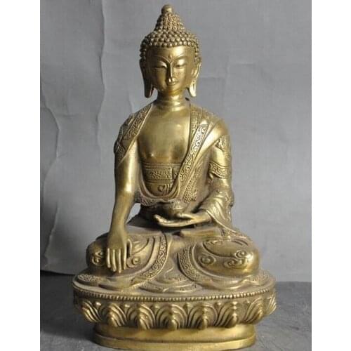 8"old Tibetan Buddhism bronze Gilt Medicine Buddha Sakyamuni Shakyamuni statue