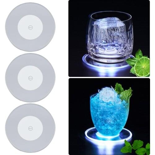 Acrylic crystal thin LED luminescent coasters Bar cocktail light color glitter coasters