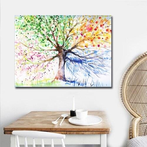 Watercolor Tree Pictures Art Cuadros Decoracion Salon Single Panel Big Size Canvas Art Printed Modern Oil Painting No Frame
