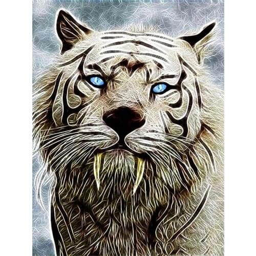 White Saber-Toothed Tiger Animal Beast Diamond Painting Round Full Drill DIY Needlework Mosaic Embroidery 5D Cross Stitch
