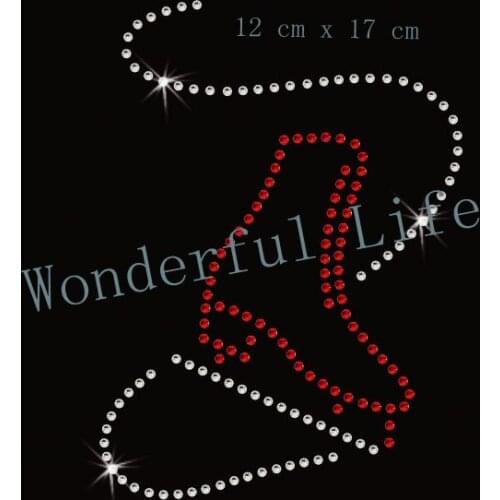 Free shipping 30pcs/lot Ice Skate Shoe Iron On Rhinestone Transfer Red with white clear