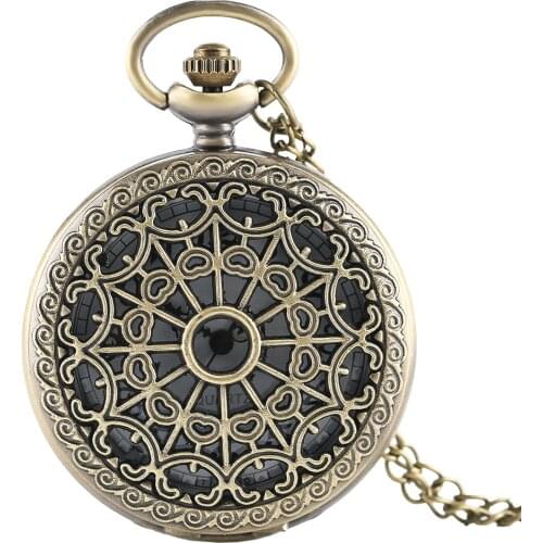 Bronze Spider Web Hollow Antique Vintage Quartz Pocket Watch Men Women Steampunk Pendant Necklace Chain Gifts Relogio De Bolso