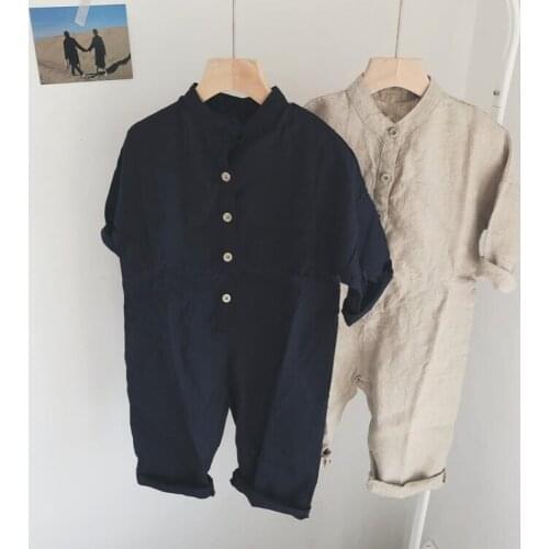 2019 Korea Style Girls Boys Overalls Autumn Cotton Linen Fashion Kids Pants 2-7t PZ127