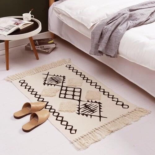 Ethnic Cotton Linen Rug Tufting Geometric Woven Area Carpet Home Bedroom Decoration Floor Door Mat Hotel Decor 60x90cm