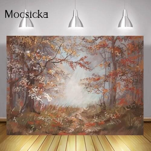 Fall Maple Forest Oil Painting Background Autumn Maple Leaf Abstract Texture Portrait Backdrop for Photo Studio Photography